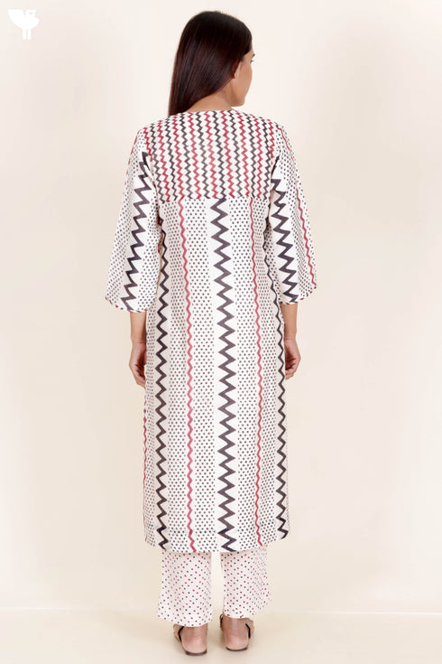 Chanderi Silk Kurta And Pant Set With Block Print